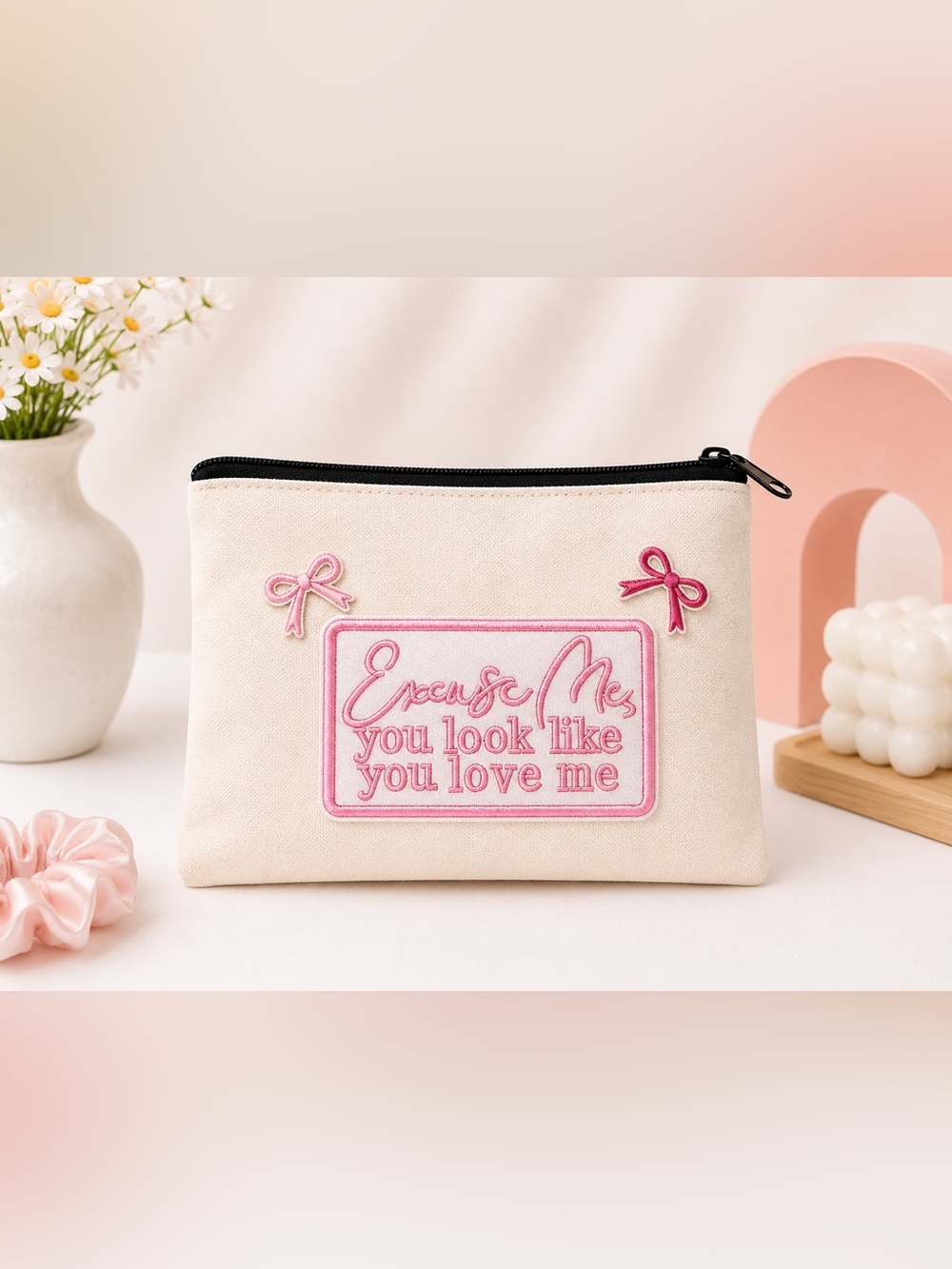 Excuse Me Canvas Makeup Pouch Cosmetic Bag Cute Gift for Her